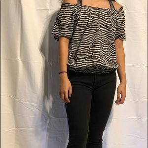 Michael Kors black and white animal print blouse M
